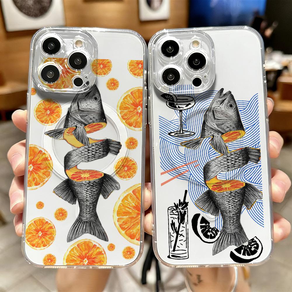 Phone Cases Orange - Funda Magnética Transparente Orange Tide Fish
